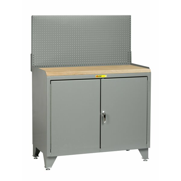 Little Giant Counter Height Bench Cabinet, 36"W, Butcher Block, Pegboard MJ3LL-2D-2436PB